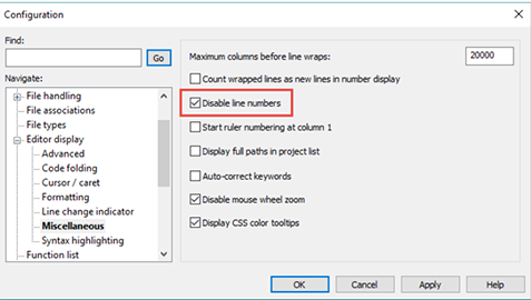 Disable Line Numbers