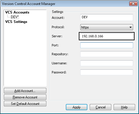 VCS Account Settings Server IP