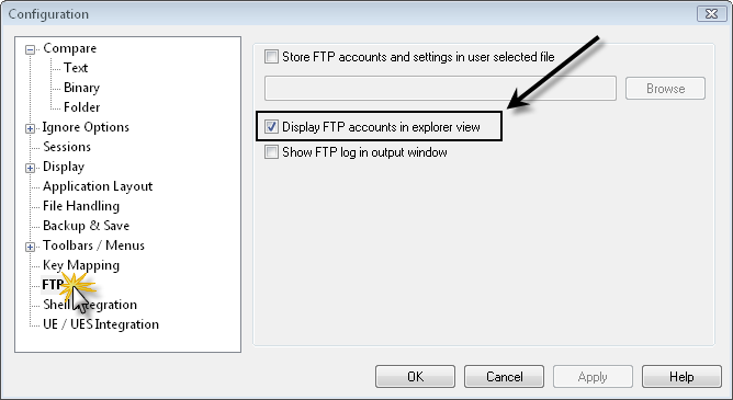 Display FTP Accounts in Explorer View Checkbox