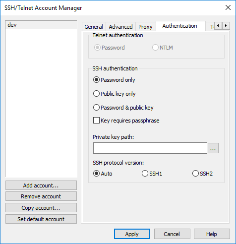 SSH-Telnet Account Manager Authentication